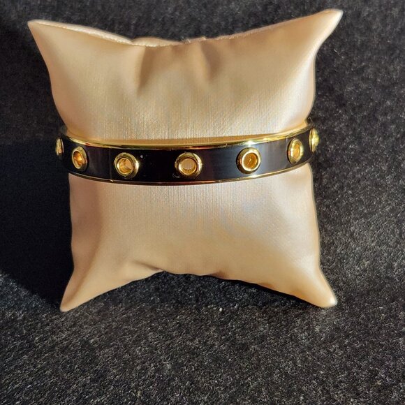 COACH black enamel and gold plated bangle bracelet with grommet design - Picture 5 of 10